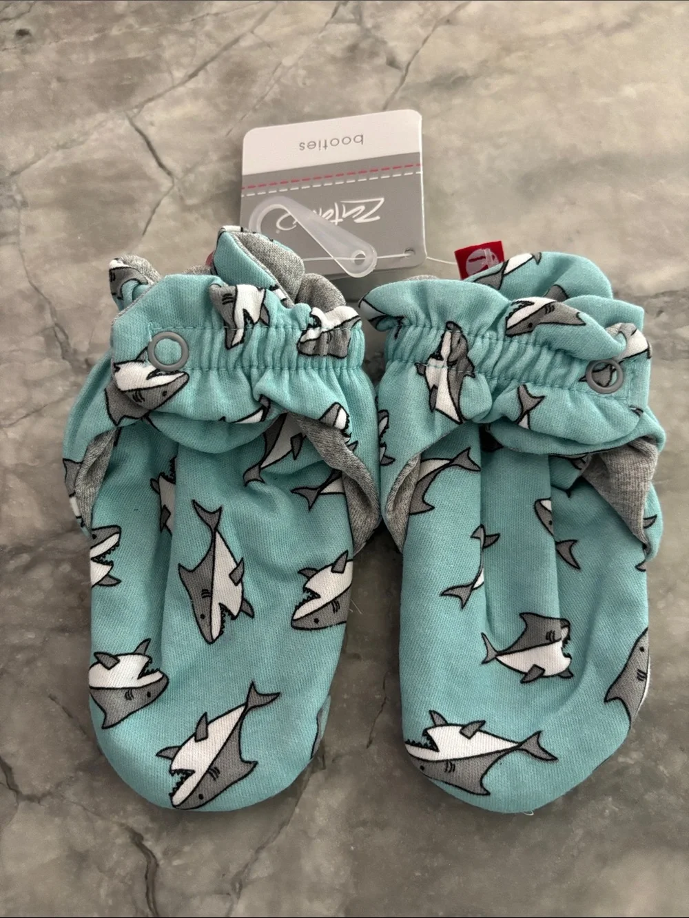 Zutano Teal Shark-Print Baby Mittens